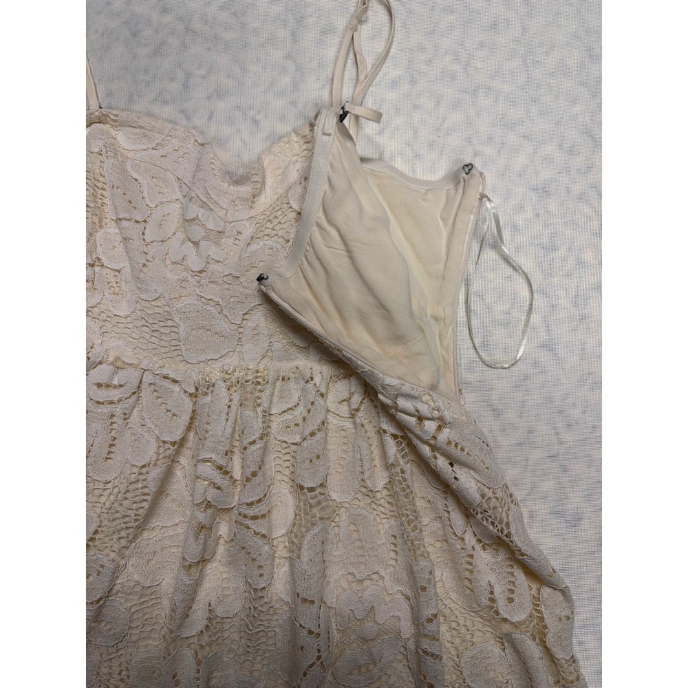 Maeve Anthropologie Ivory Floral Lace Tiered Mini Dress XL‎ Sweetheart Smocked - Picture 15 of 16